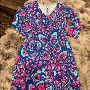 Lilly Pulitzer Clark V-Neck French Terry Reel Me In Brewster Dress Sz Small